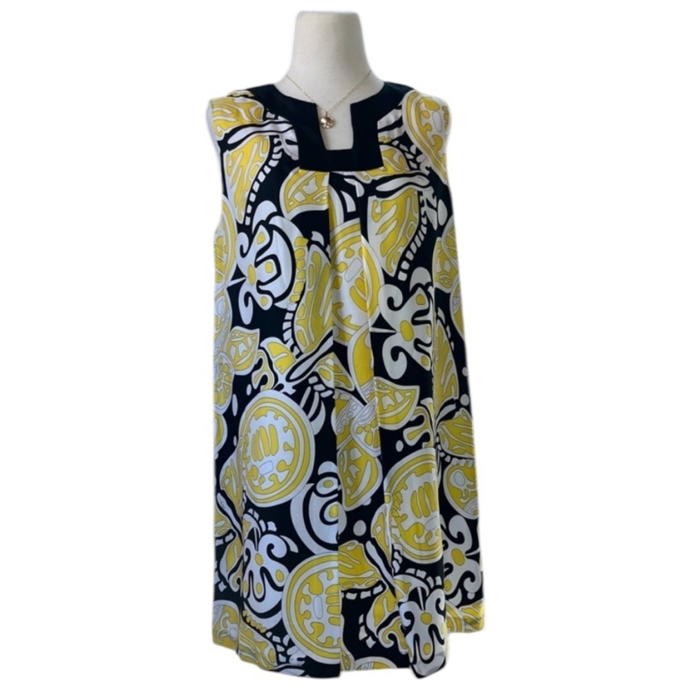 Milly vintage black white yellow 100% silk abstract butterfly print mini dress